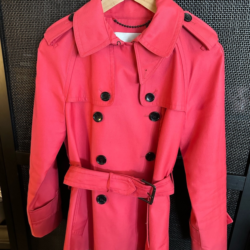 Coach Bright Red Trench Coat with Belt